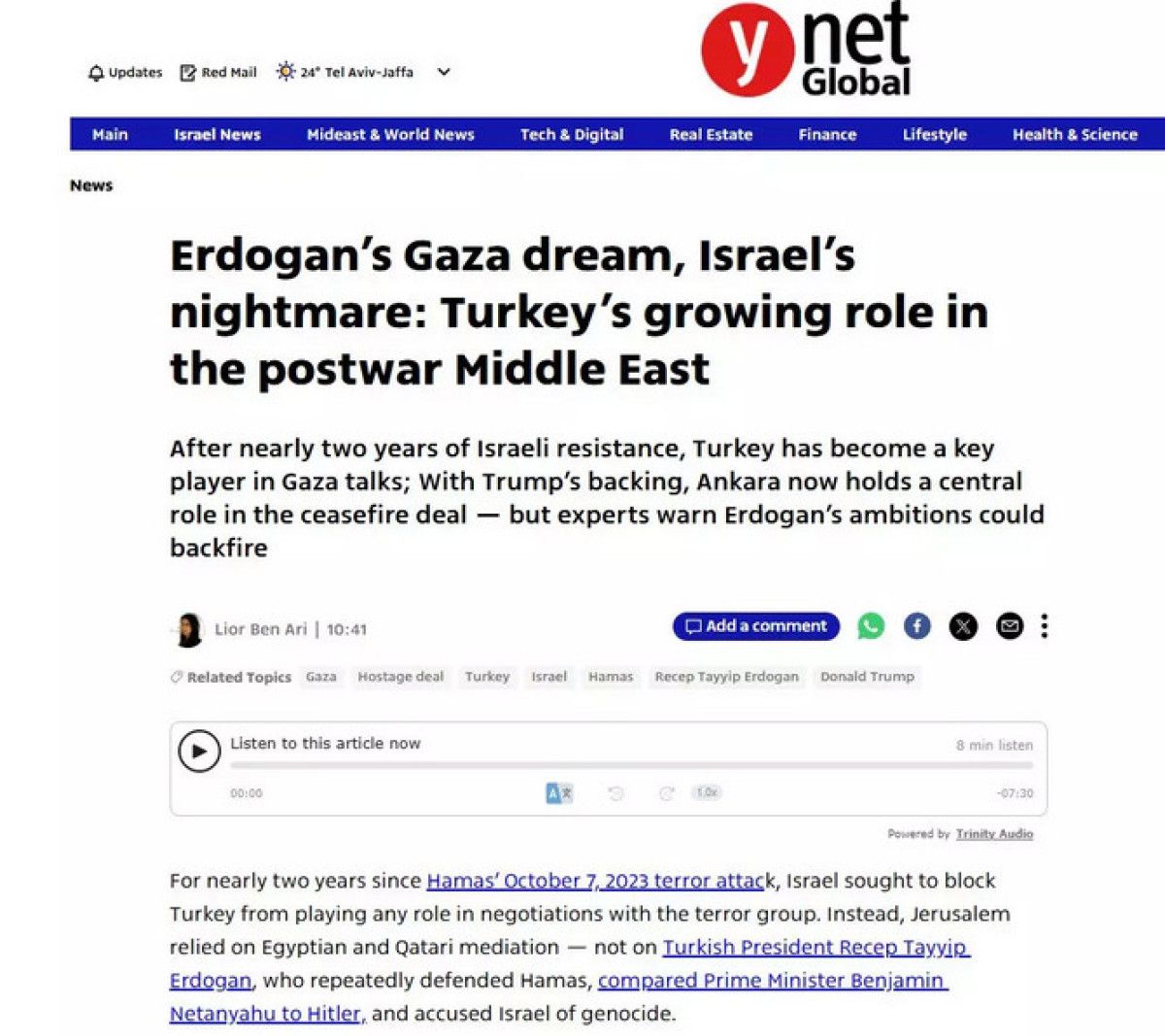 İsrail medyası: Erdoğan’ın rüyası, İsrail’in kabusu oldu