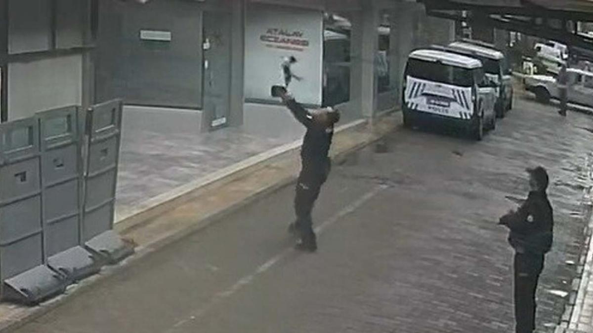 Manisa’da 2’nci katta düşen kediyi polis memuru kurtardı
