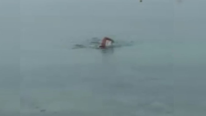 Silivri’de dondurucu soğuk ve kara rağmen denize girdi