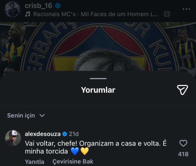 Alex de Souza’dan Fenerbahçe açıklaması: Geri gel patron